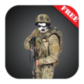 Modern soldier suit photo montage icon